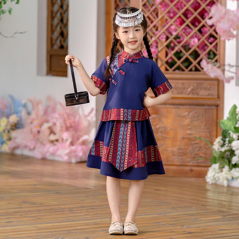 高档广西壮族三三月男女儿服饰少民童族演出服小学生男女童舞数蹈