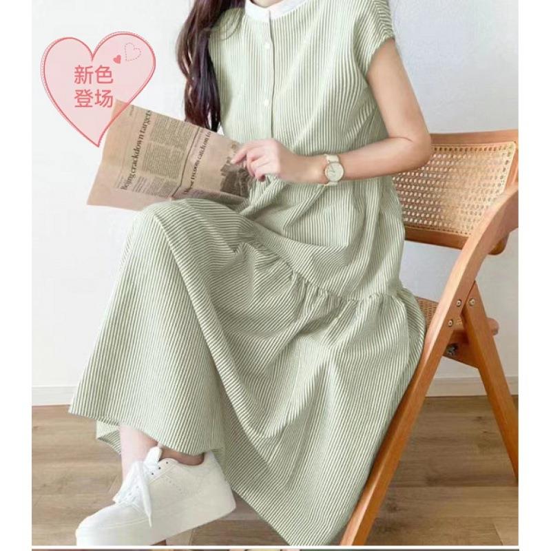 Round neck small breasted striped sleeveless dress in sweet