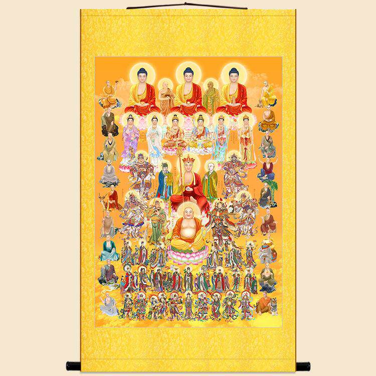 高清全堂佛二十四诸天佛像画 大势至观音菩萨卷轴挂画佛堂装饰画