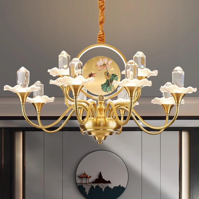 气新中式全吊灯客16厅灯具水晶铜灯大轻奢中国风厅别墅客厅餐吊灯