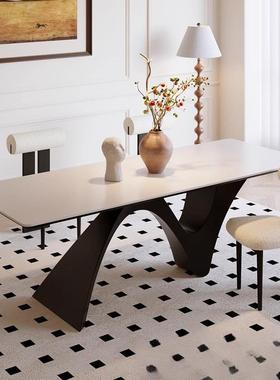 法式奶OQA油风简岩餐桌长方形家用创意吃饭桌板现代轻奢高级感餐