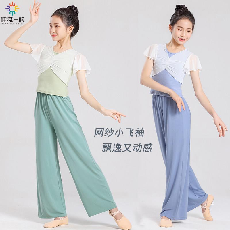 舞蹈服成人夏新款古典舞服女童纱衣紧身显瘦高弹现代舞练功服上衣