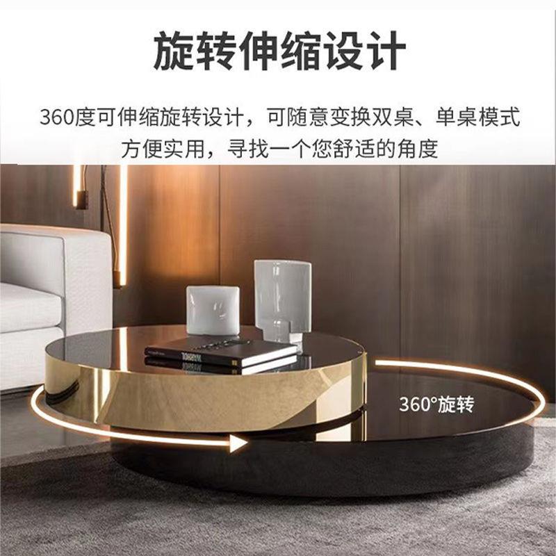 轻约可旋转钢化玻璃茶几形客厅家用奢简伸缩大小圆茶台沙CJ-2024-