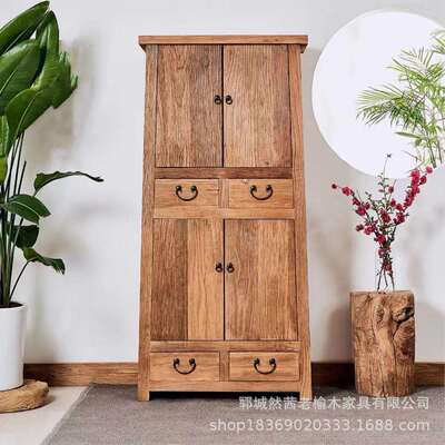 诧异风老榆木衣家开用衣柜卧室旧风老门板双门衣柜实木做挂衣柜架