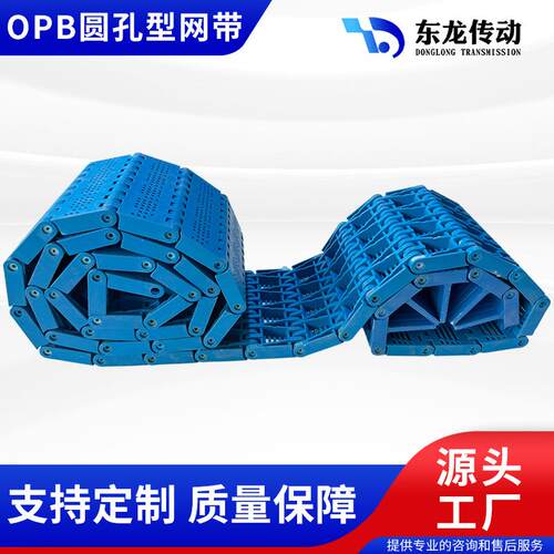 OPB塑料链板带蓝色网格带食品级PP模组输送带黄桃罐头传送带网带