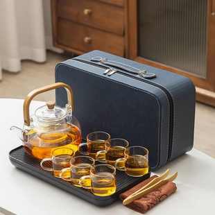 明火烧水壶套装 露营专用泡茶器 玻璃旅行茶具户外便携包小套装 新款