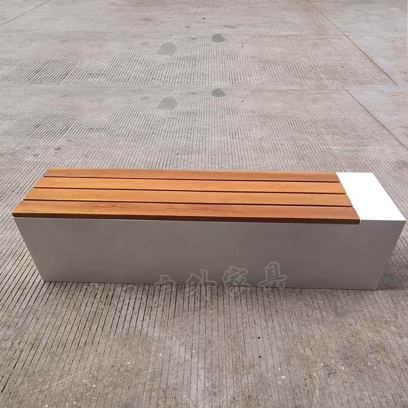 商业街实木户外长凳子不锈钢长条椅休息坐凳景观座椅广场椅子长椅