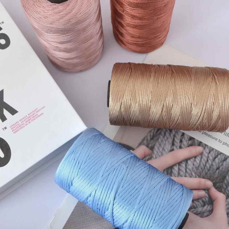 丝光棉麻线轻体冰丝扁带毛线手工编钩织diy钩包包帽子坐垫空心线