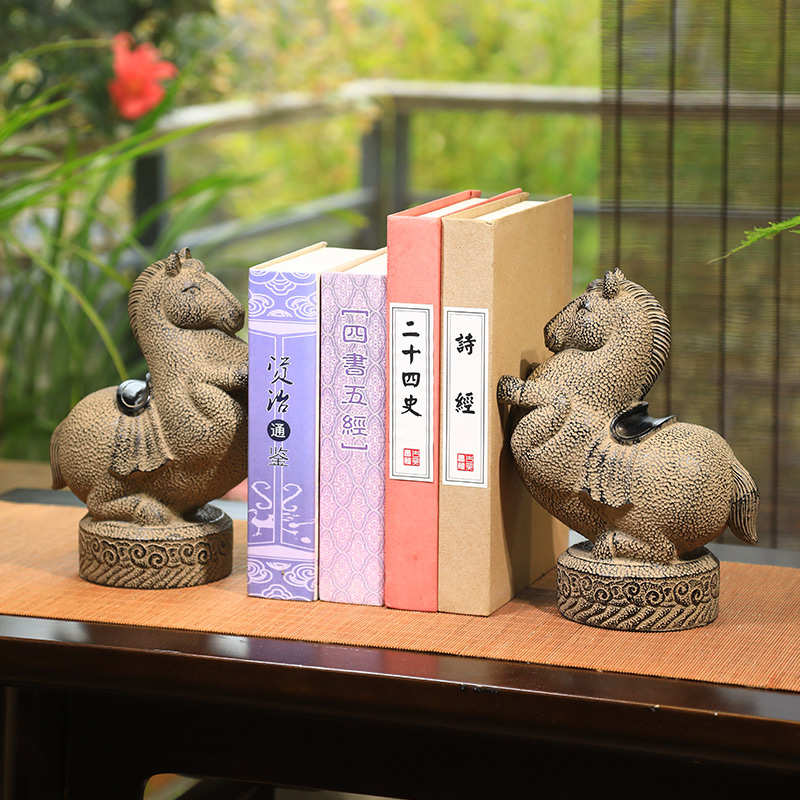 新中式家居饰品办公桌面装饰品书房书立展示柜仿古马摆件招财礼品