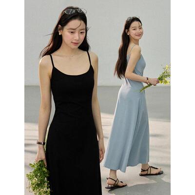 【歌铭】韩式休闲简约修身连衣裙新品纯色收腰针织吊带裙女SN131