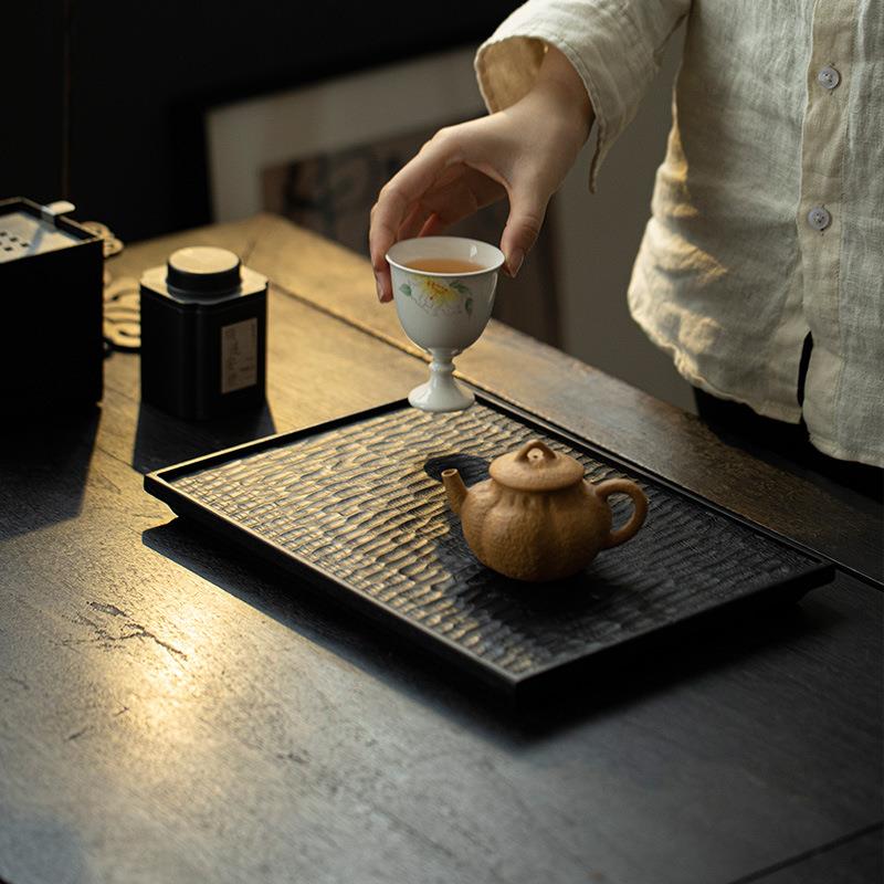 观岚复古白蜡木炭烧茶台家用新中式实木托盘茶具收纳盘茶盘干泡盘