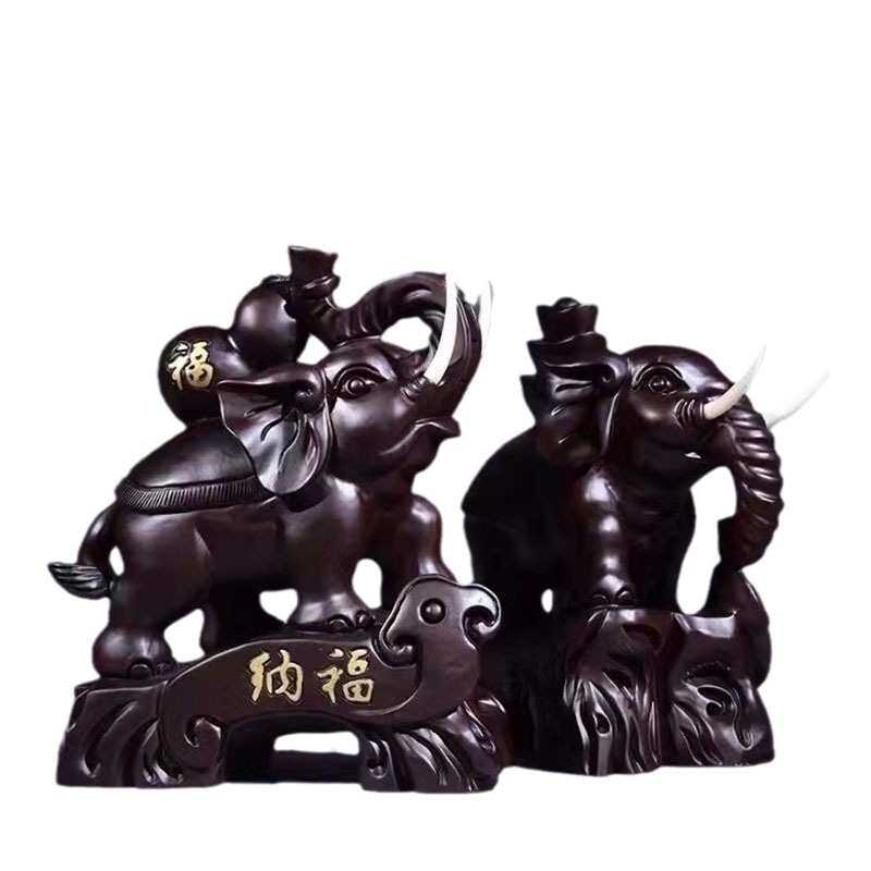 花梨木雕大象摆件一对木象家居办公室客厅装饰红木工艺品开业送礼
