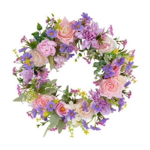 Spring Wreath Round Realistic Decorative Front Door Wreath