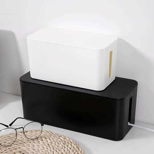 Cable management box for power cords, sockets, data cables,