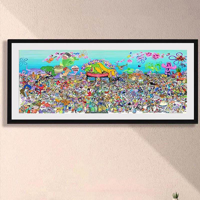 海绵宝宝拼图框配套1000片88*33实木铝合金海报框70*50画框裱框