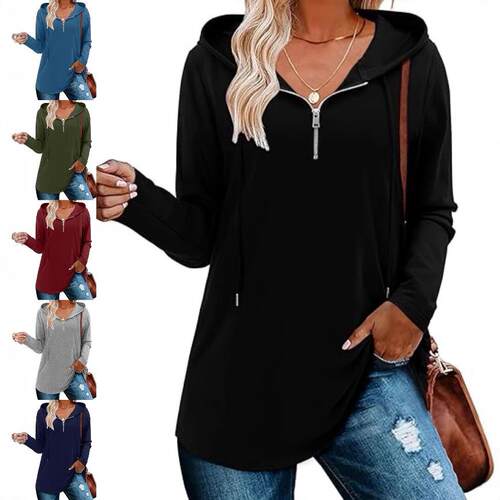 Womens Quarter Zip Tunic Hoodies Pullover Long Hooded,