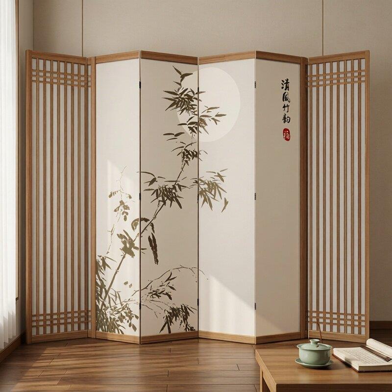 中式屏风隔断客厅办公房间中医茶室格栅折叠移动禅意复古仿木屏风