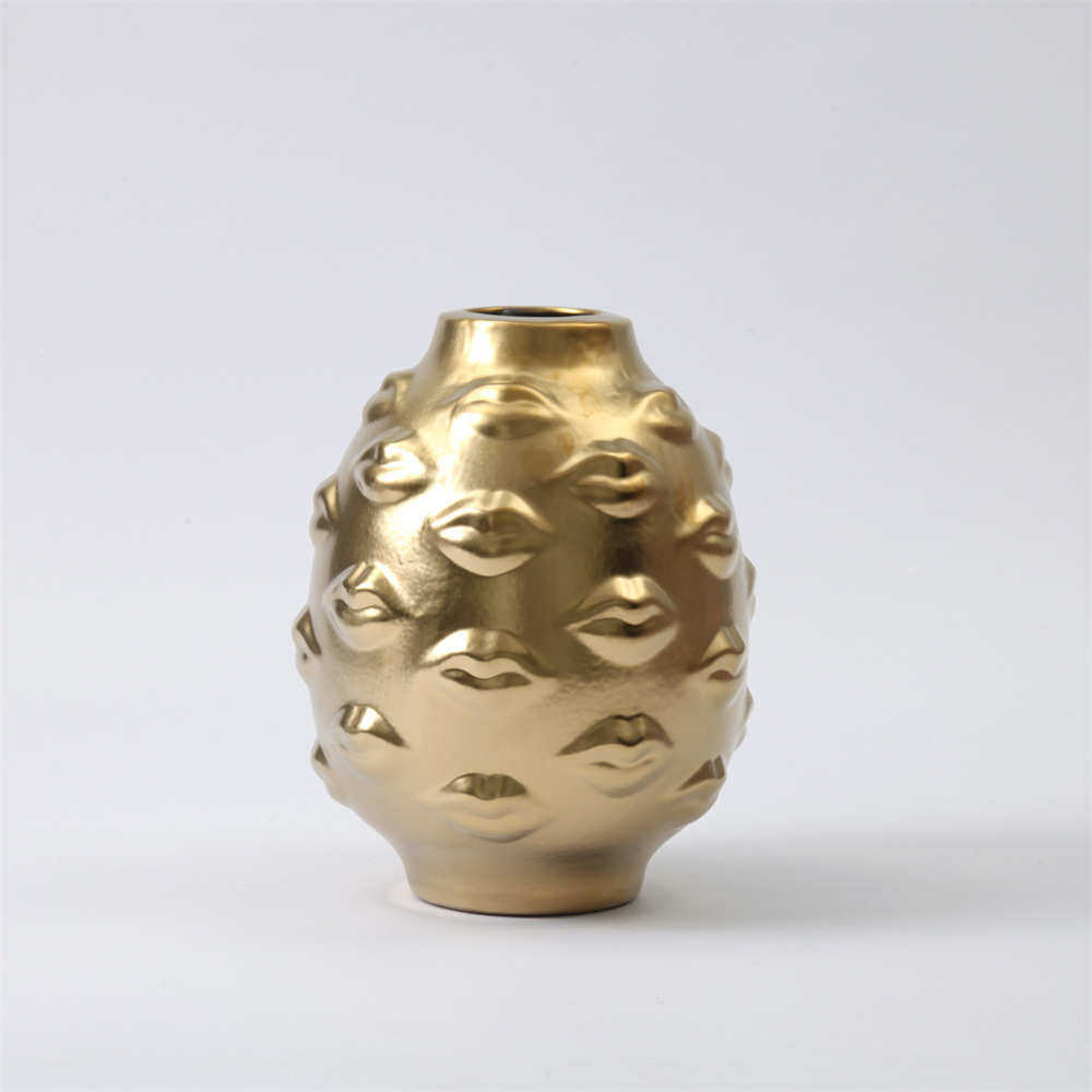 北欧家居摆件釉面金色嘴唇轻奢陶瓷花瓶缪斯人脸插花花器厂家批发,家居饰品,花瓶,淘宝优惠券,粉丝福利购,淘宝优惠卷