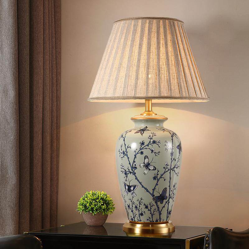 全铜大号别墅客6105厅花鸟瓷台式灯酒工程客厅美中式大号装店陶饰