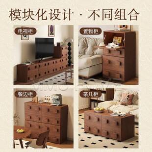 中古风卡门柜客厅家用复古风电视柜红橡全实木落地组合储物柜