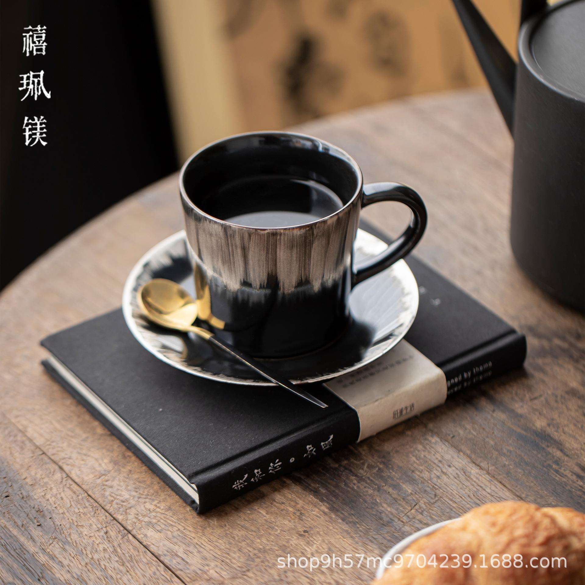 禧珮镁乌金釉人手鎏工银杯2024712陶瓷咖啡办公室茶水分离喝茶杯