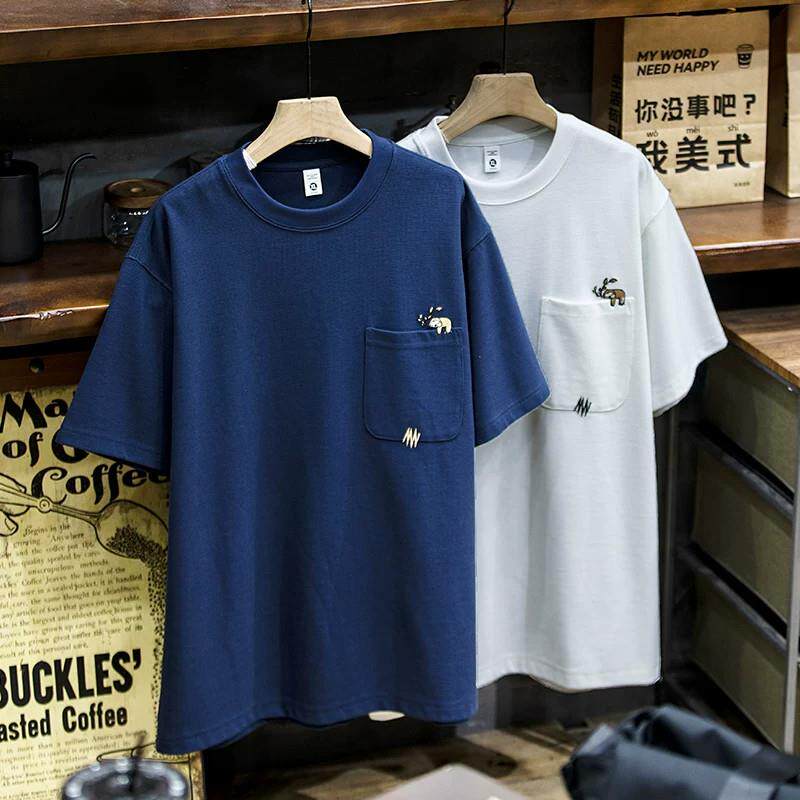 Upscale潮人 260g米格短袖t恤男夏季新款潮牌小树懒刺绣口袋宽松