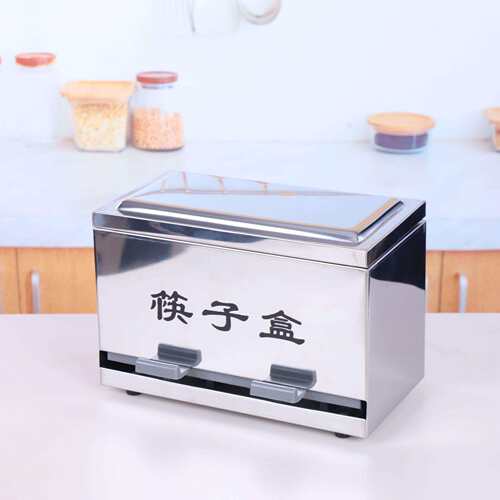 饭店专用不锈钢加厚筷子盒带盖式按压筷子收纳盒实用手动筷盒