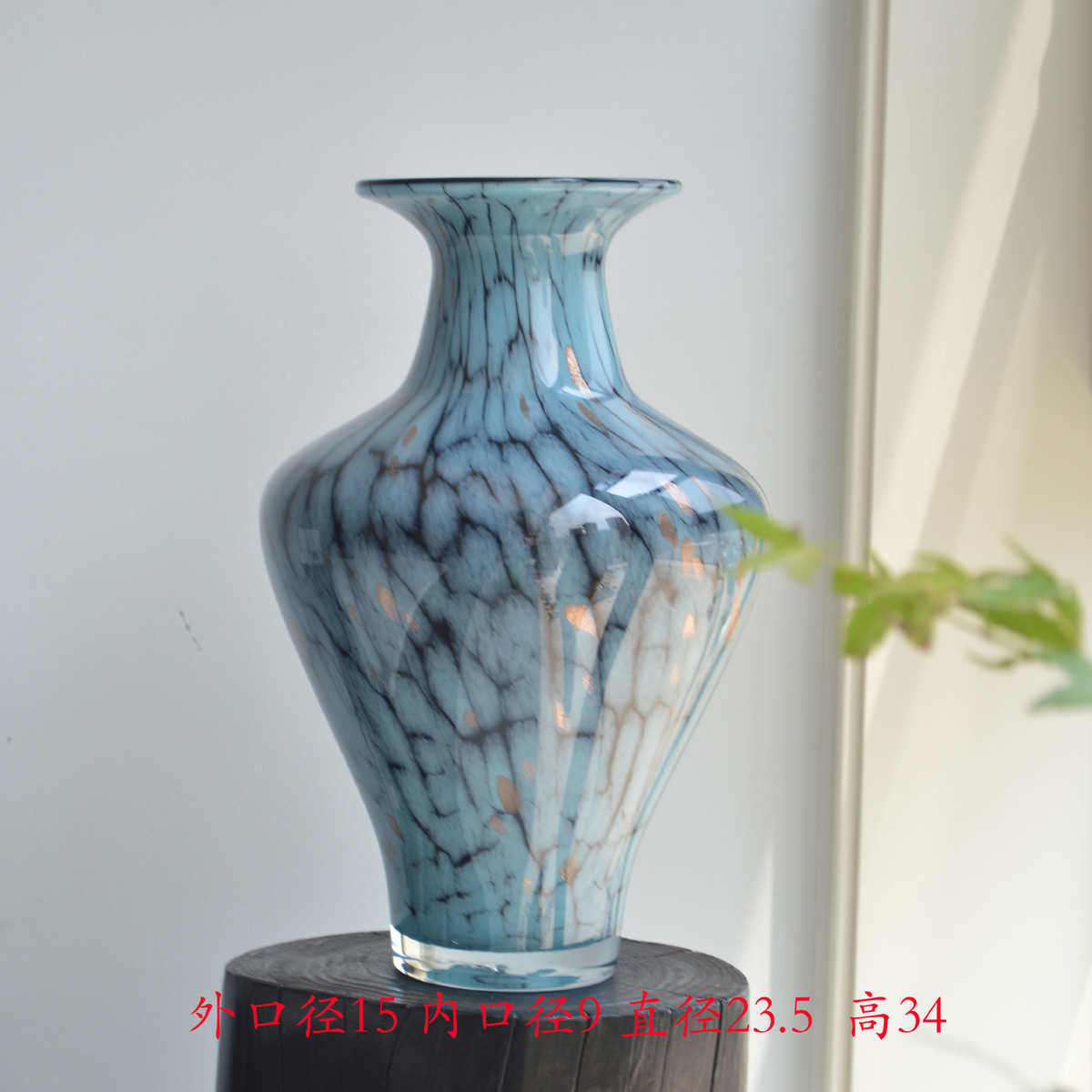 炸珐琅装饰摆件琉璃古典中式花瓶新欣桌面可工艺品纹蓝色家居