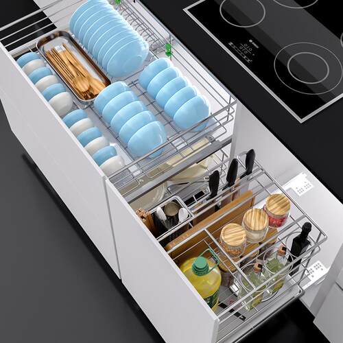 IL304不锈钢拉篮调味拉篮厨房拉篮调味篮橱柜拉篮碗篮碗碟架收纳