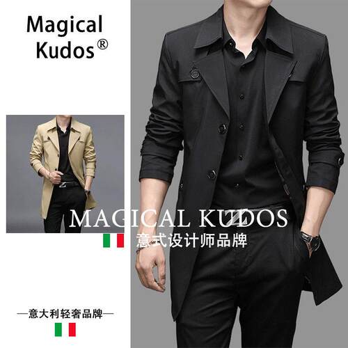 MAGICAL KUDOS风衣2026春秋中长款修身男士外套潮流青年休闲上衣