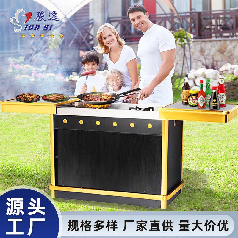可移动单双头煮餐车不锈钢煤气卡式炉鲍鱼车酒店餐厅手推服务车