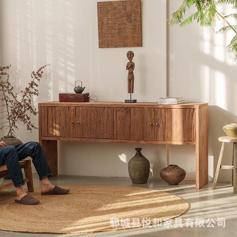 中式实木仿古餐边柜复古老榆木储物柜靠墙进门玄关柜民宿装饰柜