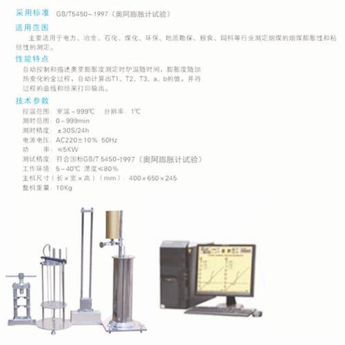 奥亚膨胀度测煤样干馏过程中体积变化表征煤塑性和胶质体不透气性