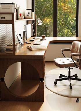 全实转角书桌书一体电脑桌靠型墙L办架公桌卧室7字木DNZ25102型阅