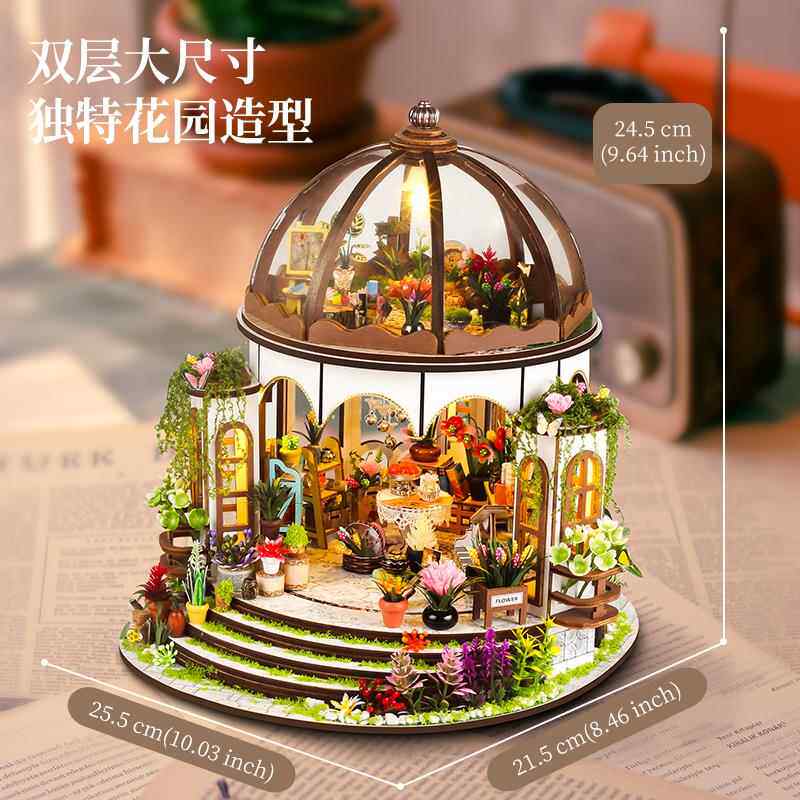 空中花园阳光花房手工小屋模型建筑DIY拼装双层大尺寸小房子带灯