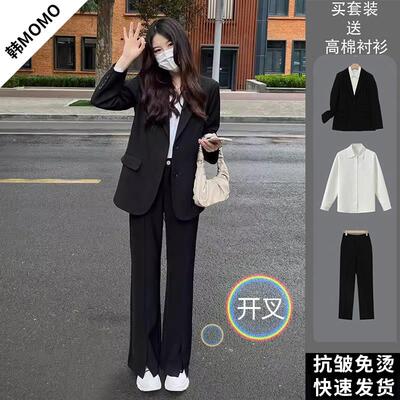 高端公务员工作服黑色西装套装女大学生答辩教资面试西服职业正装