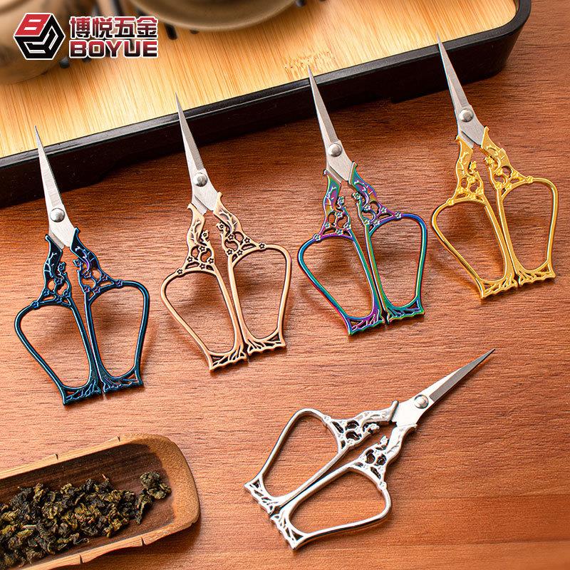 不锈钢小梅剪剪刀 线头裁缝剪DIY手工小剪子合金龙凤茶瓶叶复古刀