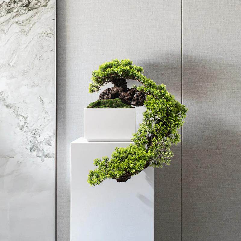 仿真植物迎客松盆景新中式样板间玄关禅意绿植软装饰品售楼处摆件