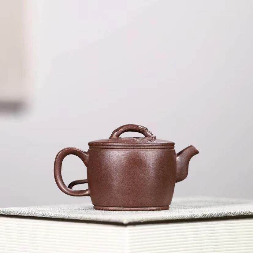 正宗宜兴小品紫砂壶原矿老紫泥仿生竹贴小汉瓦一人功夫泡茶壶茶具