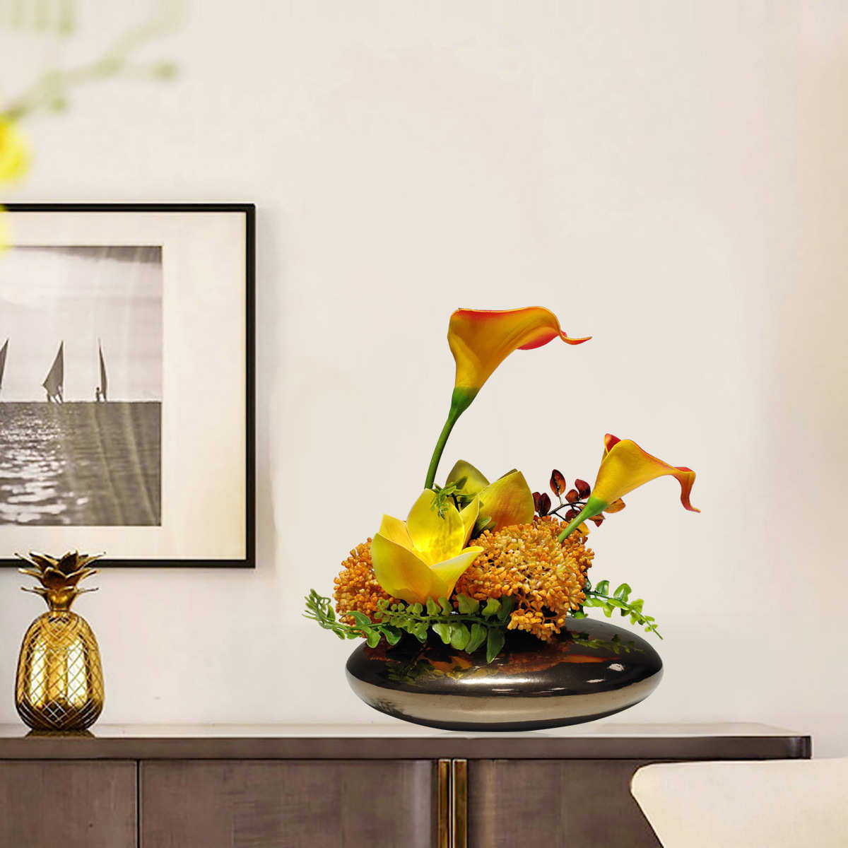 新中式扁平花器仿真绿植盆栽摆件桌面假花摆设酒柜洗漱台卫生间花,鲜花速递/花卉仿真/绿植园艺,仿真绿植,淘宝优惠券,粉丝福利购,淘宝优惠卷