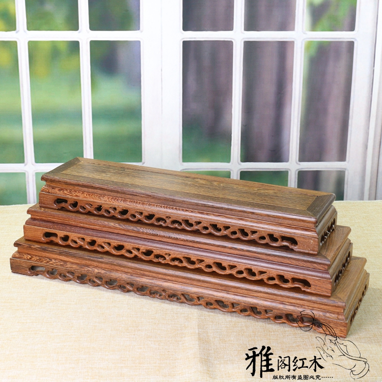 红木木雕长方形底座鸡翅木盆景紫砂壶如意石头工艺品摆件底托底座