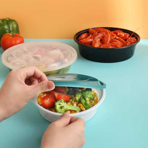 美式一次性餐盒白底绿盖圆形1250圆盆冒菜干锅小碗菜快餐打包盒