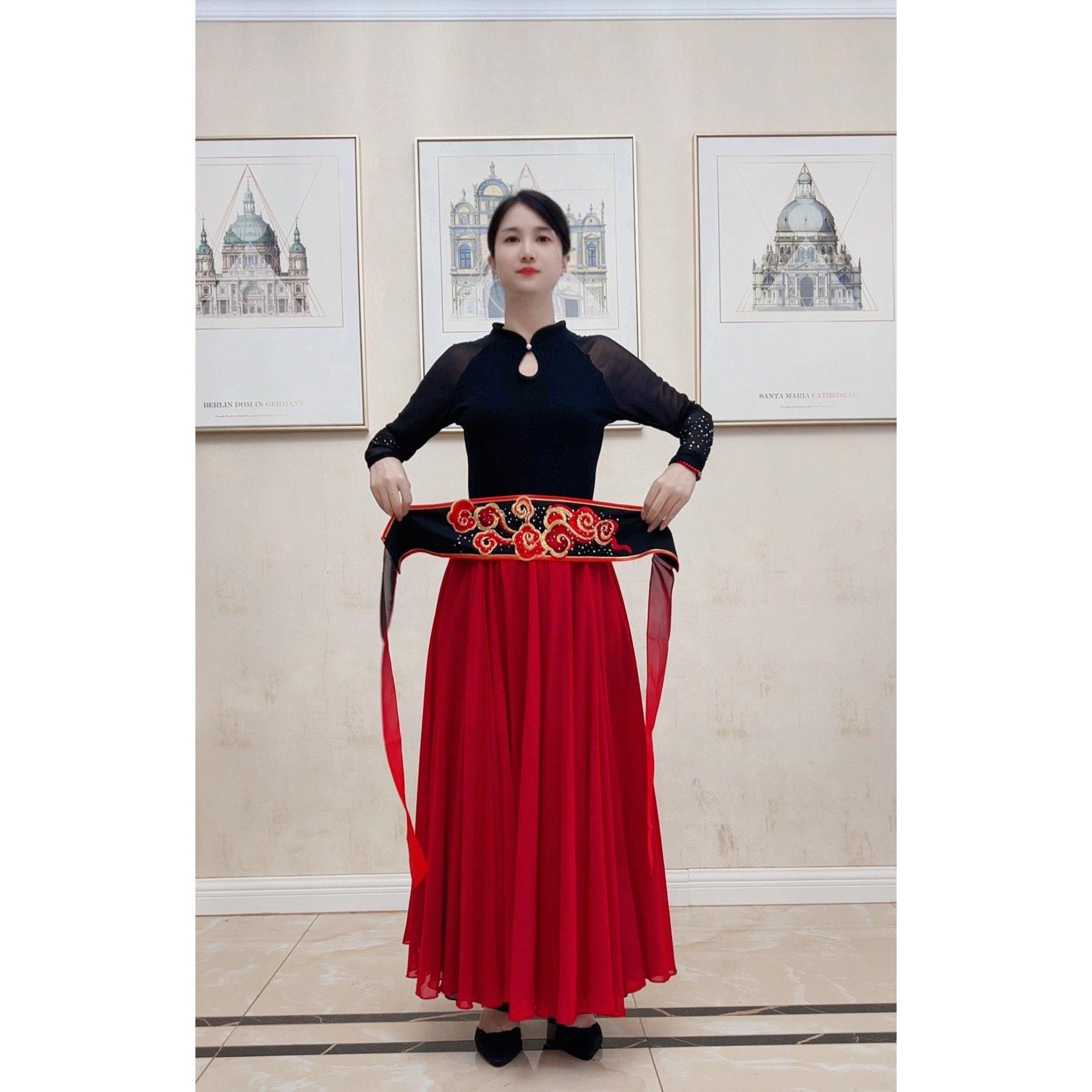 刺绣腰封新款国风跳舞表演广场舞古典舞民族舞大摆裙男女通用腰带