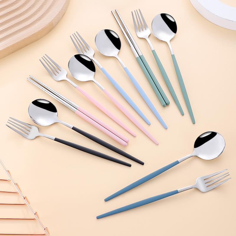 不童锈筷叉勺子携套装学生儿钢吃饭ABS便携专用三件套便餐具收纳