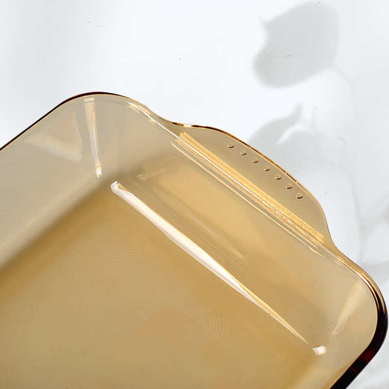 9V7T高硼硅耐热玻璃烤盘家用餐具烤箱微波炉防烫双耳深菜盘琥珀餐