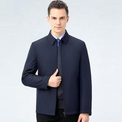 冬季中老年商务休闲82221-F棉士男拉加链棉服翻领棉袄厚衣保暖外