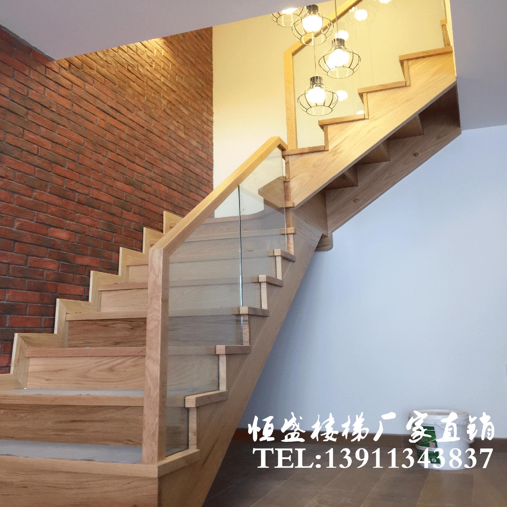 北京实木楼梯玻璃护栏不锈钢扶手别墅复式阁楼整体定制网红楼梯