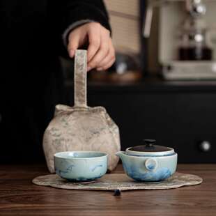 结晶釉清瑶快客杯窑变陶瓷一壶一杯旅行茶具户外露营差旅泡茶套组