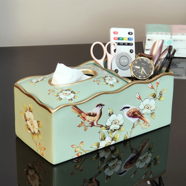 多功能纸巾盒客厅电视柜茶几，桌面梳妆台装饰品田园美式新中式摆件