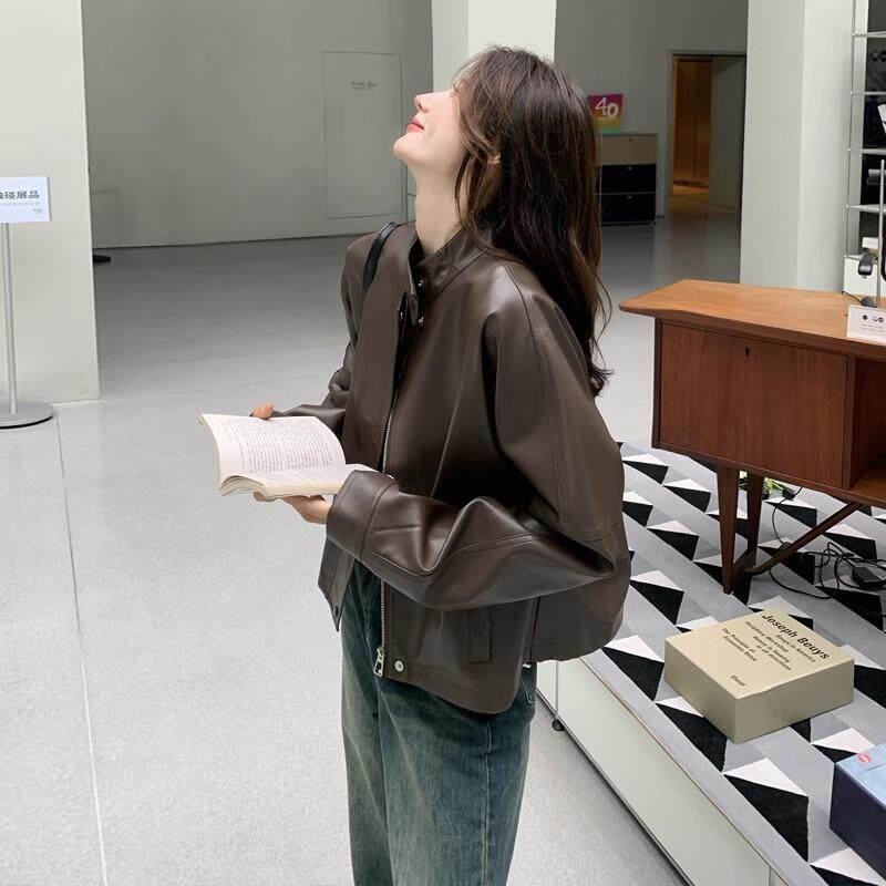 2024春季新款Claudie Pasey美拉德咖色机车皮衣外套 短款立领拉链